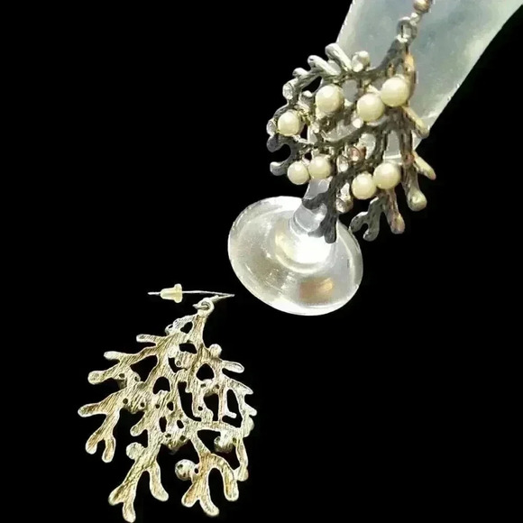 Unique Drop Earring PEARLS and BRANCHES Rhinestones GOLD/SILVER/COPPER Dangle - Picture 6 of 6